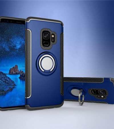 适用于三星Galaxy S9/S9 Plus手机壳，豪华磁性铠装硅胶盖金属环硬质外壳