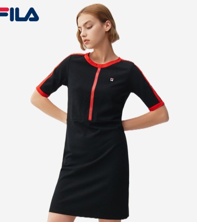 在线独家女式刺绣F-box标志后开叉连衣裙